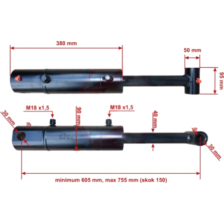 GRUBY SIŁOWNIK CYLINDER SKOK 150 MM DWUSTRONNY
